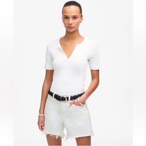 Madewell The Brynn Long Jean Shorts in Pure White raw hem waist 26 New relaxed